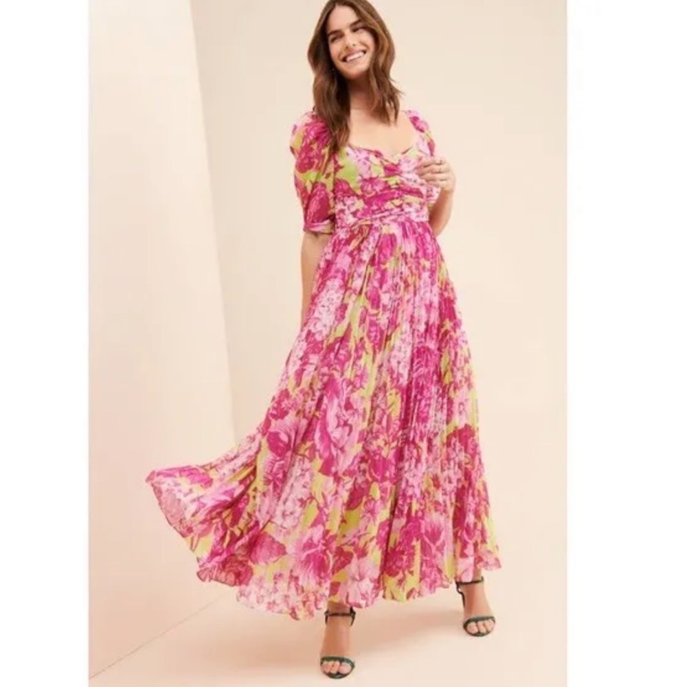 Rococo Sand 'Havana' Green & Pink Floral Maxi Dress sz S